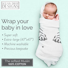Load image into Gallery viewer, Ocean Drop 100% Cotton Muslin Swaddle Baby Blanket -&#39;Angel&#39; Quote with Gift Box for Baptism, Christening Gift, Godson, Goddaughter, Neutral, Baby Shower- Super Soft, Breathable, Large 47x47 inches