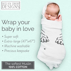 Ocean Drop 100% Cotton Muslin Swaddle Baby Blanket -'Angel' Quote with Gift Box for Baptism, Christening Gift, Godson, Goddaughter, Neutral, Baby Shower- Super Soft, Breathable, Large 47x47 inches