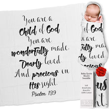 Load image into Gallery viewer, Ocean Drop Designs Muslin Swaddle Blankets - Baby Swaddle Blanket - Baptism Gifts for Boys &amp; Girls - Gender Neutral Baby Gift - Christian Baby Gifts - Newborn Gifts