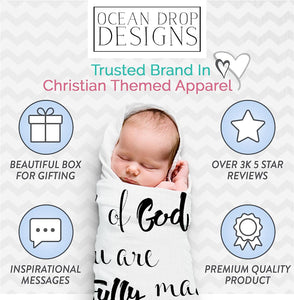 Ocean Drop 100% Cotton Muslin Swaddle Baby Blanket – ‘The Light’ Quote with Gift Box for Baptism, Christening Gift, Godson, Goddaughter, Neutral, Baby Shower – Super Soft, Breathable
