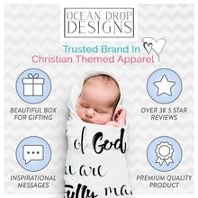 Load image into Gallery viewer, Ocean Drop Designs Muslin Swaddle Blankets - Baby Swaddle Blanket - Baptism Gifts for Boys &amp; Girls - Gender Neutral Baby Gift - Christian Baby Gifts - Newborn Gifts