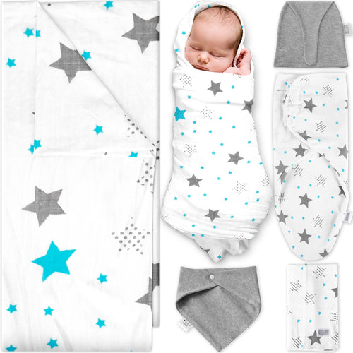 Ocean Drop Designs 5 Pcs Baby Gift Set (0-3 M) - Layette Set, Gender Neutral Baby Clothes, Baby Items, Newborn Swaddle Set, Receiving Blankets, Baby Swaddle Blanket, Swaddles for Newborns for Boys