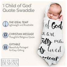 Load image into Gallery viewer, Ocean Drop Designs Muslin Swaddle Blankets - Baby Swaddle Blanket - Baptism Gifts for Boys &amp; Girls - Gender Neutral Baby Gift - Christian Baby Gifts - Newborn Gifts