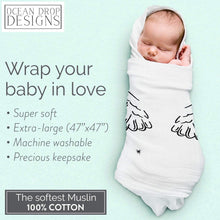 Load image into Gallery viewer, Ocean Drop Designs Muslin Swaddle Blankets - Baby Swaddle Blanket - Baptism Gifts for Boys &amp; Girls - Gender Neutral Baby Gift - Christian Baby Gifts - Newborn Gifts