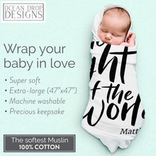 Load image into Gallery viewer, Ocean Drop 100% Cotton Muslin Swaddle Baby Blanket    The Light  Quote with Gift Box for Baptism, Christening Gift, Godson, Goddaughter, Neutral, Baby Shower   Super Soft, Breathable