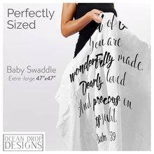 Load image into Gallery viewer, Ocean Drop Designs Muslin Swaddle Blankets - Baby Swaddle Blanket - Baptism Gifts for Boys &amp; Girls - Gender Neutral Baby Gift - Christian Baby Gifts - Newborn Gifts