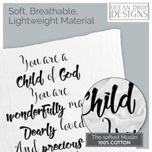 Load image into Gallery viewer, Ocean Drop Designs Muslin Swaddle Blankets - Baby Swaddle Blanket - Baptism Gifts for Boys &amp; Girls - Gender Neutral Baby Gift - Christian Baby Gifts - Newborn Gifts