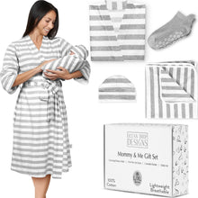 Load image into Gallery viewer, Ocean Drop 100% Cotton Mommy and Me Robe and Swaddle Set - Maternity Robe for Hospital - Delivery Gown for Hospital Maternity 4pc Set (Robe, Socks, Baby Swaddle Blanket, Baby Hat &amp; Gift Box)