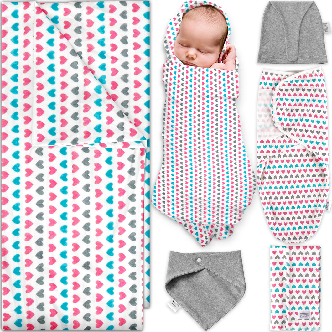 Ocean Drop Designs 5 Pcs Baby Gift Set (0-3 M) - Layette Set, Gender Neutral Baby Clothes, Baby Items, Newborn Swaddle Set, Receiving Blankets, Baby Swaddle Blanket, Swaddles for Newborns for Girls