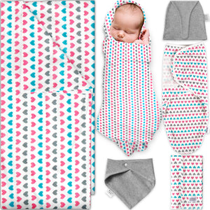 Ocean Drop 100% Cotton Baby Blankets Set - Baby Swaddle, Large Receiving Blanket 41" x 41", Hat, Bib, Burp Cloth & Gift Box- Great Baby Essentials (5pc Set)