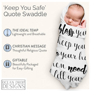 Ocean Drop 100% Cotton Muslin Swaddle Baby Blanket – ‘May The Lord’ Quote with Gift Box for Baptism, Christening, Godson, Goddaughter, Neutral, Baby Shower – Super Soft, Breathable Large 47x47”