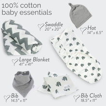 Load image into Gallery viewer, Ocean Drop 100% Cotton Baby Blankets Set - Baby Swaddle, Large Receiving Blanket 41&quot; x 41&quot;, Hat, Bib, Burp Cloth &amp; Gift Box- Great Baby Essentials for Baby Shower Gifts (5pc Set)