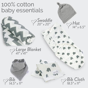 Ocean Drop 100% Cotton Baby Blankets Set - Baby Swaddle, Large Receiving Blanket 41" x 41", Hat, Bib, Burp Cloth & Gift Box- Great Baby Essentials for Baby Shower Gifts (5pc Set)