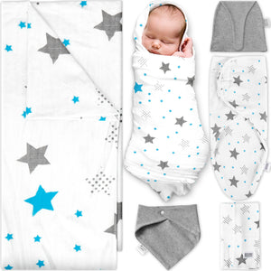 Ocean Drop 100% Cotton Baby Blankets Set - Baby Swaddle, Large Receiving Blanket 41" x 41", Hat, Bib, Burp Cloth & Gift Box- Great Baby Essentials for Baby Shower Gifts (5pc Set)