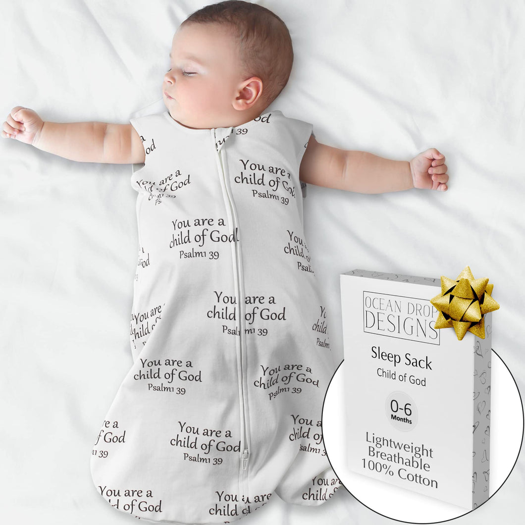 Ocean Drop 100% Cotton Baby Wearable Blanket Baby Sleep Sack - Child of God Quote Baptism Gifts for Girl & Boy w/ Gift Box -Gender Reveal Gift Ideas, Christening Godchild Baby Shower (0-6 Months)