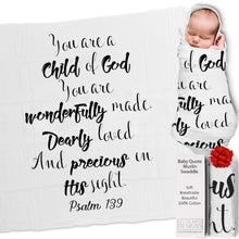 Load image into Gallery viewer, Ocean Drop 100% Cotton Muslin Swaddle Baby Blanket – ‘Child of God’ Quote with Gift Box for Baptism, Christening Gift, Godson, Goddaughter, Baby Shower – Super Soft, Breathable, Large 47 x47”