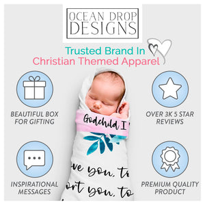 Ocean Drop 100% Cotton Muslin Swaddle Baby Blanket – ‘I Promise’ Quote with Gift Box for Baptism, Christening Gift, Godson, Goddaughter, Neutral, Baby Shower – Super Soft, Breathable Large 47x47”