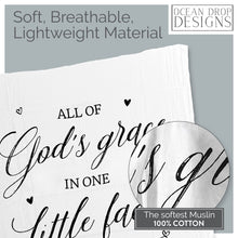 Load image into Gallery viewer, Ocean Drop 100% Cotton Muslin Swaddle Baby Blanket - God’s Grace’ Quote with Gift Box for Baptism, Christening Gift, Godson, Goddaughter, Neutral, Baby Shower – Super Soft, Breathable, Large 47x47”