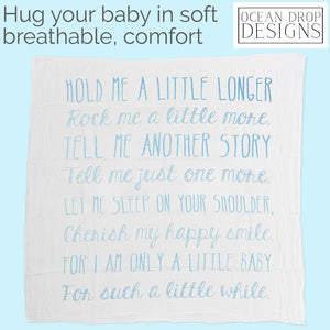 Ocean Drop 100% Cotton Muslin Swaddle Baby Blanket - ‘Hold Me Blue’ Quote with Gift Box for Baptism, Christening Gift, Godson, Goddaughter, Neutral, Baby Shower – Super Soft, Breathable, Large 47x47”