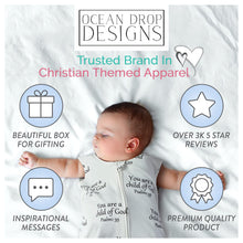 Load image into Gallery viewer, Ocean Drop 100% Cotton Baby Wearable Blanket Baby Sleep Sack - Child of God Quote Baptism Gifts for Girl &amp; Boy w/ Gift Box -Gender Reveal Gift Ideas, Christening Godchild Baby Shower (6 - 12 Months)