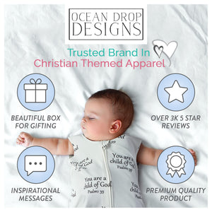 Ocean Drop 100% Cotton Baby Wearable Blanket Baby Sleep Sack - Child of God Quote Baptism Gifts for Girl & Boy w/ Gift Box -Gender Reveal Gift Ideas, Christening Godchild Baby Shower (6 - 12 Months)