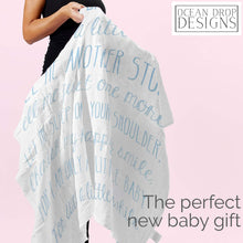 Load image into Gallery viewer, Ocean Drop 100% Cotton Muslin Swaddle Baby Blanket - ‘Hold Me Blue’ Quote with Gift Box for Baptism, Christening Gift, Godson, Goddaughter, Neutral, Baby Shower – Super Soft, Breathable, Large 47x47”