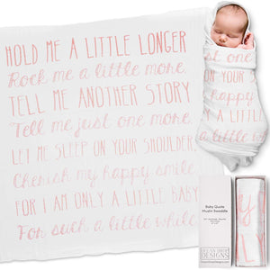 Ocean Drop 100% Cotton Muslin Swaddle Baby Blanket - ‘Hold Me Pink’ Quote with Gift Box for Baptism, Christening Gift, Godson, Goddaughter, Neutral, Baby Shower – Super Soft, Breathable, Large 47x47”
