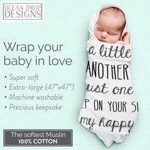 Load image into Gallery viewer, Ocean Drop 100% Cotton Muslin Swaddle Baby Blanket – ‘Hold Me Black’ Quote with Gift Box for Baptism, Christening Gift, Godson, Goddaughter, Neutral, Baby Shower – Super Soft, Breathable, Large 47x47”