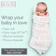Load image into Gallery viewer, Ocean Drop 100% Cotton Muslin Swaddle Baby Blanket - ‘Hold Me Pink’ Quote with Gift Box for Baptism, Christening Gift, Godson, Goddaughter, Neutral, Baby Shower – Super Soft, Breathable, Large 47x47”