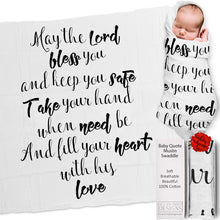 Load image into Gallery viewer, Ocean Drop 100% Cotton Muslin Swaddle Baby Blanket – ‘May The Lord’ Quote with Gift Box for Baptism, Christening, Godson, Goddaughter, Neutral, Baby Shower – Super Soft, Breathable Large 47x47”