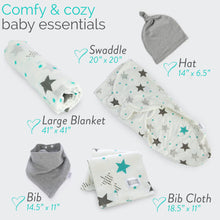 Load image into Gallery viewer, Ocean Drop 100% Cotton Baby Blankets Set - Baby Swaddle, Large Receiving Blanket 41&quot; x 41&quot;, Hat, Bib, Burp Cloth &amp; Gift Box- Great Baby Essentials for Baby Shower Gifts (5pc Set)