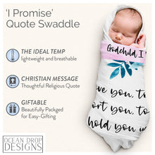 Load image into Gallery viewer, Ocean Drop 100% Cotton Muslin Swaddle Baby Blanket – ‘I Promise’ Quote with Gift Box for Baptism, Christening Gift, Godson, Goddaughter, Neutral, Baby Shower – Super Soft, Breathable Large 47x47”