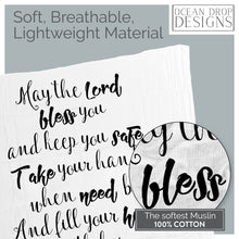 Load image into Gallery viewer, Ocean Drop 100% Cotton Muslin Swaddle Baby Blanket – ‘May The Lord’ Quote with Gift Box for Baptism, Christening, Godson, Goddaughter, Neutral, Baby Shower – Super Soft, Breathable Large 47x47”