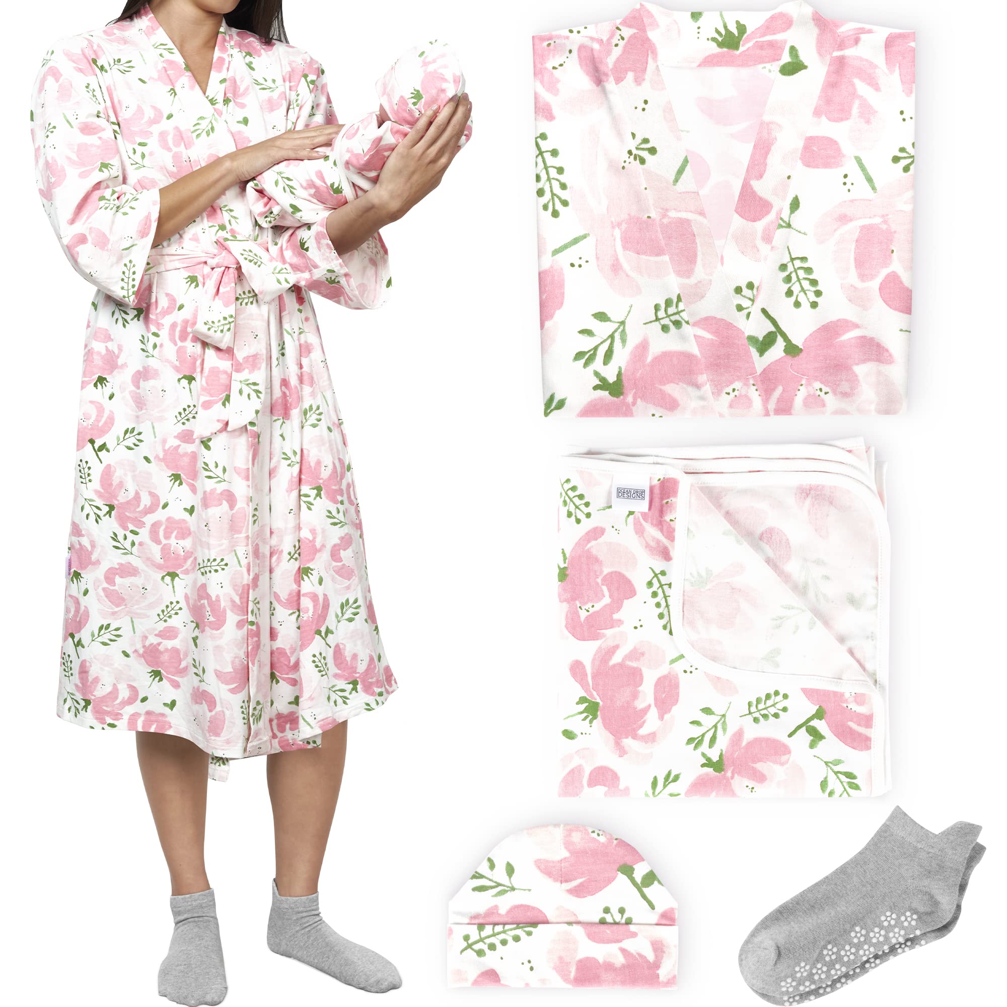 Rose Floral Labor & Delivery Hospital Gown with Matching Mom Robe