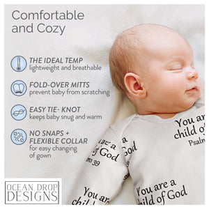 Ocean Drop Soft Knotted Baby Gown - Baptism Gifts for Boys and Girls, 100% Cotton, 4pcs Christening Christian Baby Gift Set (Grey Chevron)