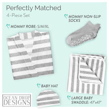 Load image into Gallery viewer, Ocean Drop 100% Cotton Mommy and Me Robe and Swaddle Set - Maternity Robe for Hospital - Delivery Gown for Hospital Maternity 4pc Set (Robe, Socks, Baby Swaddle Blanket, Baby Hat &amp; Gift Box)
